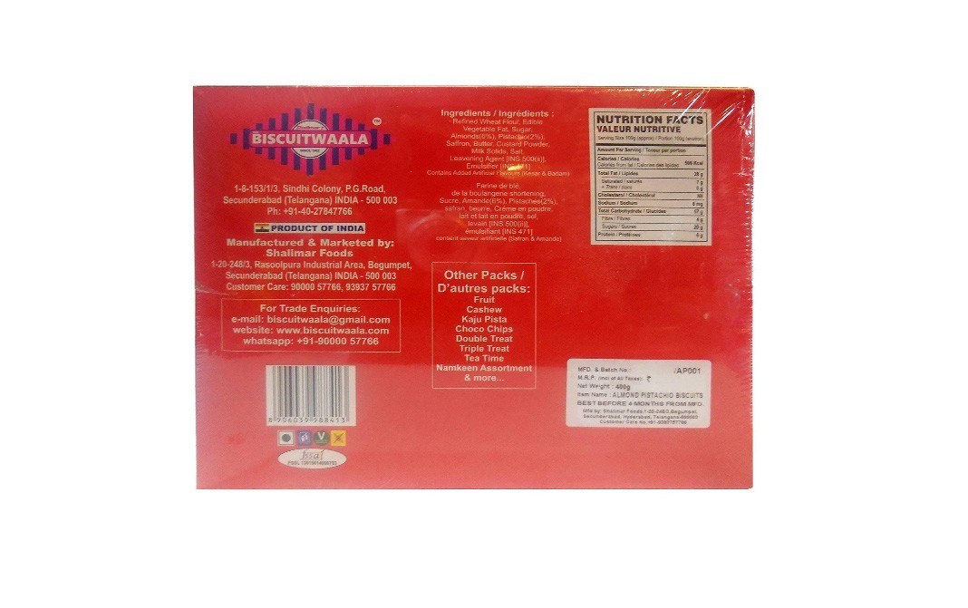 Biscuitwaala Badam Pista Biscuits    Box  400 grams